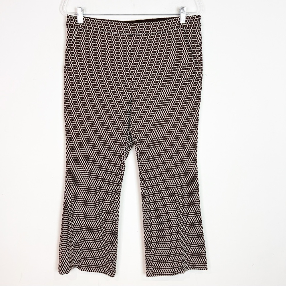 MALIPARMI BROWN TAN BLACK PATTERN ELASTIC WAIST SIDE ZIP FLAT FRONT PANTS SZ 46